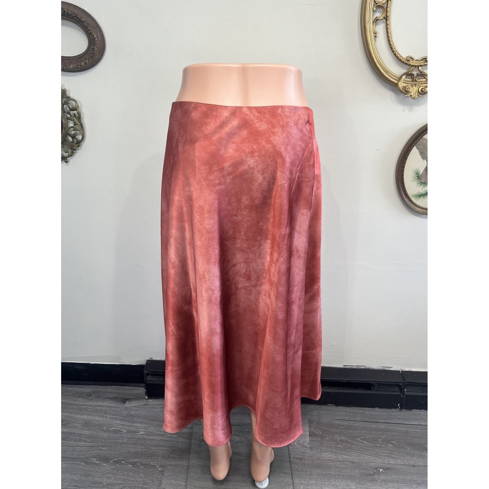 Lauren Ralph Lauren Coral Wash Satin A-Line Midi Skirt 10